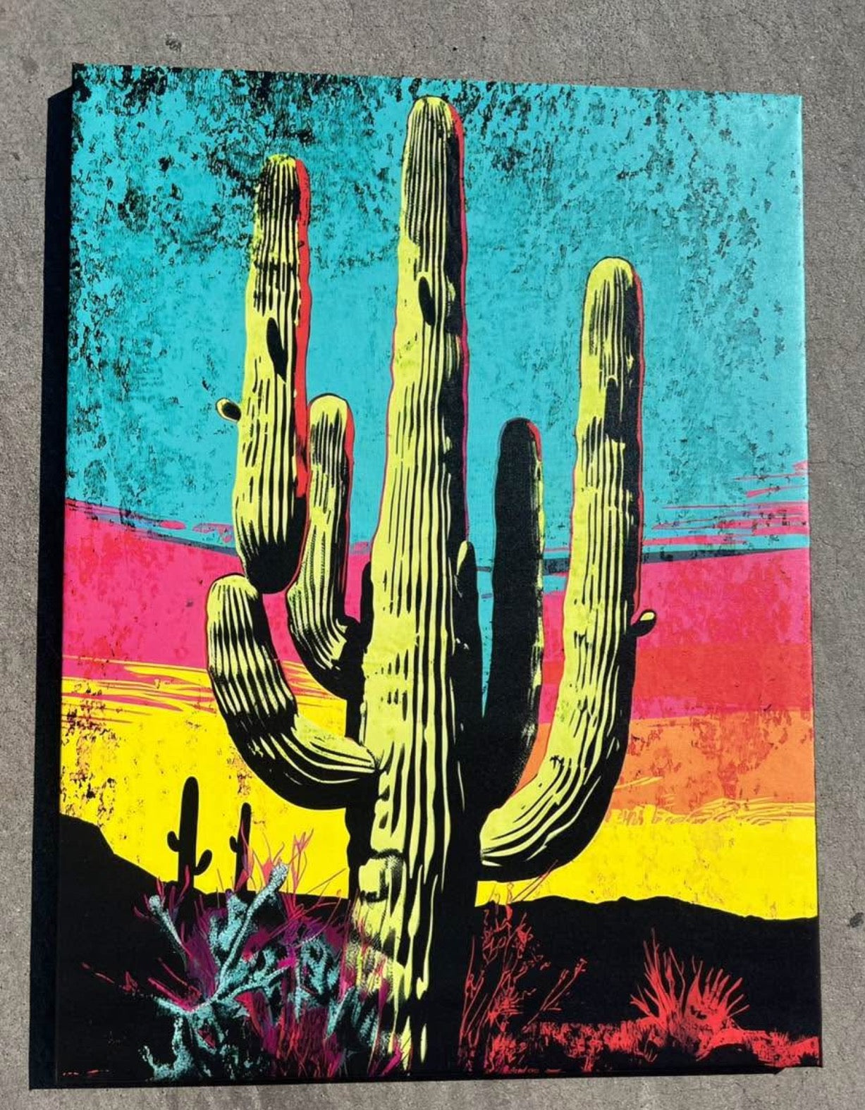 Colorful desert landscape painting with cacti on a large painting  Colorful saguaro desert Arizona cactus painting  brick wall art  decor large saatchi art artist  decor home credenza 