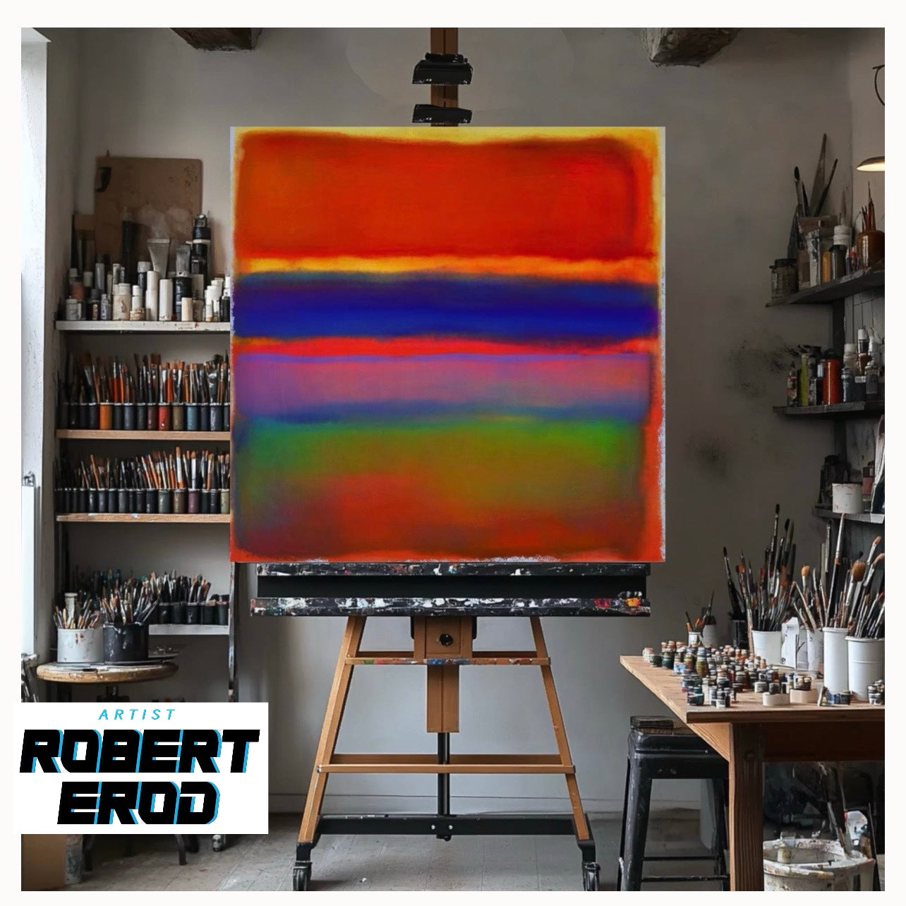 Large abstract canvas by Robert Erod, Rothko-style color blends